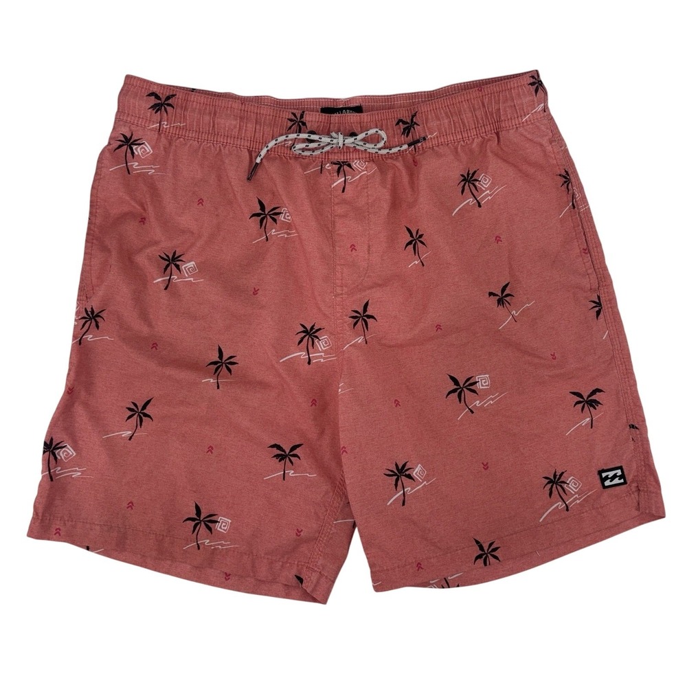 Billabong Men's Swim Trunks Large Coral W/ Palms All Day Layback‎ Board Shorts